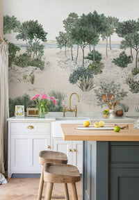 papier peint panoramique dune naturel paysage nature dans une cuisine contemporaine