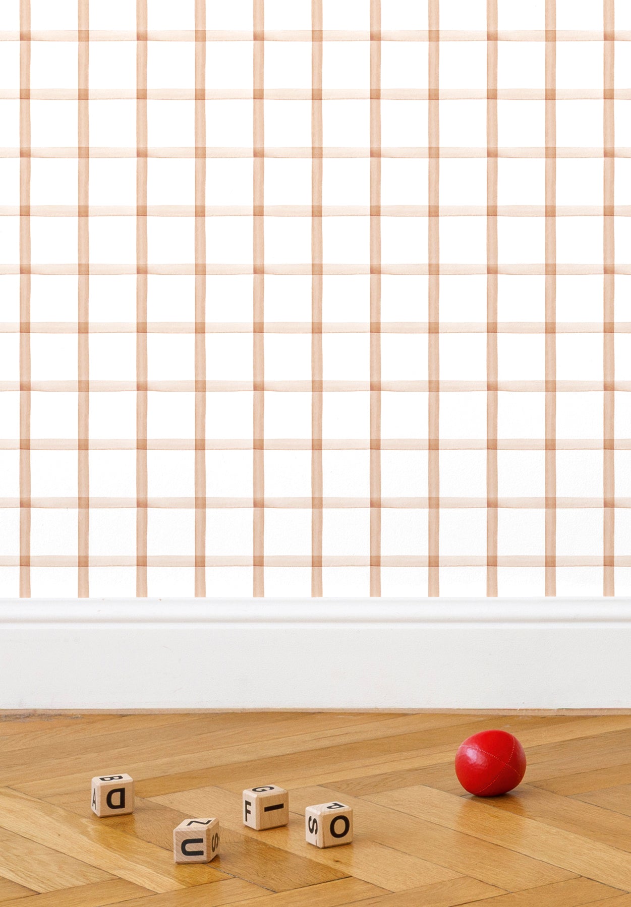 Papier peint Quadrille coloris Terracotta Doux dans une chambre d'enfant