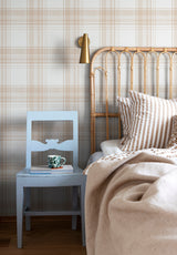 Papier peint Tartan coloris Écru dans une chambre