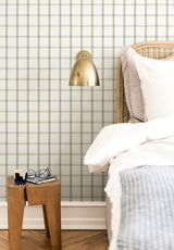 Papier peint Quadrille coloris Vert Olive dans une chambre
