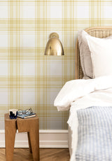 Papier peint Tartan coloris Jaune dans une chambre