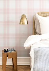 Papier peint Tartan coloris Rose Bonbon dans une chambre