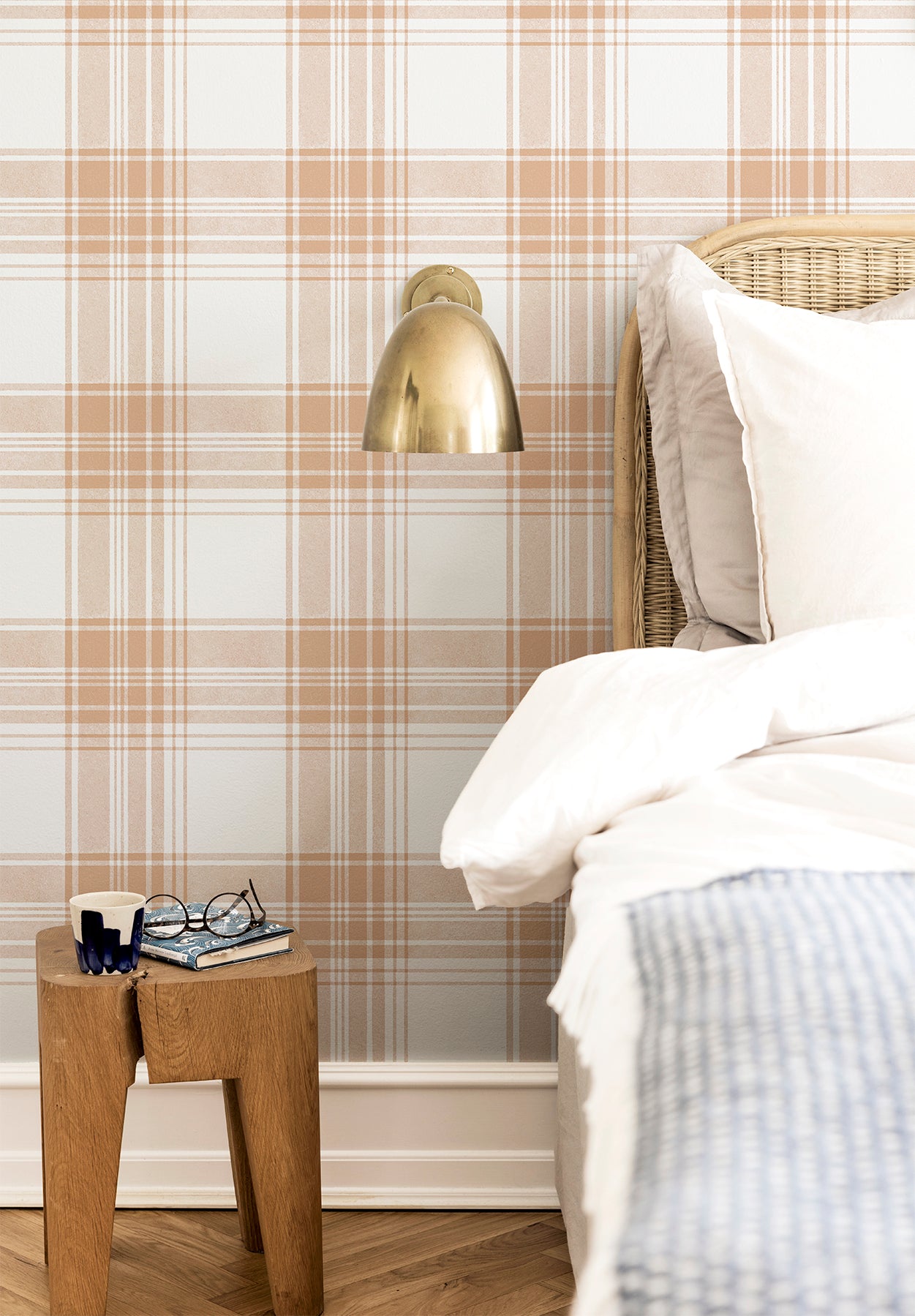Papier peint Tartan coloris Terracotta Doux dans une chambre