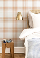 Papier peint Tartan coloris Terracotta Doux dans une chambre