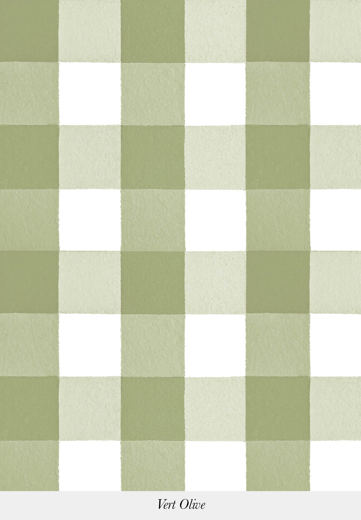 Gros plan sur le motif du papier peint Grand Vichy coloris Vert Olive
