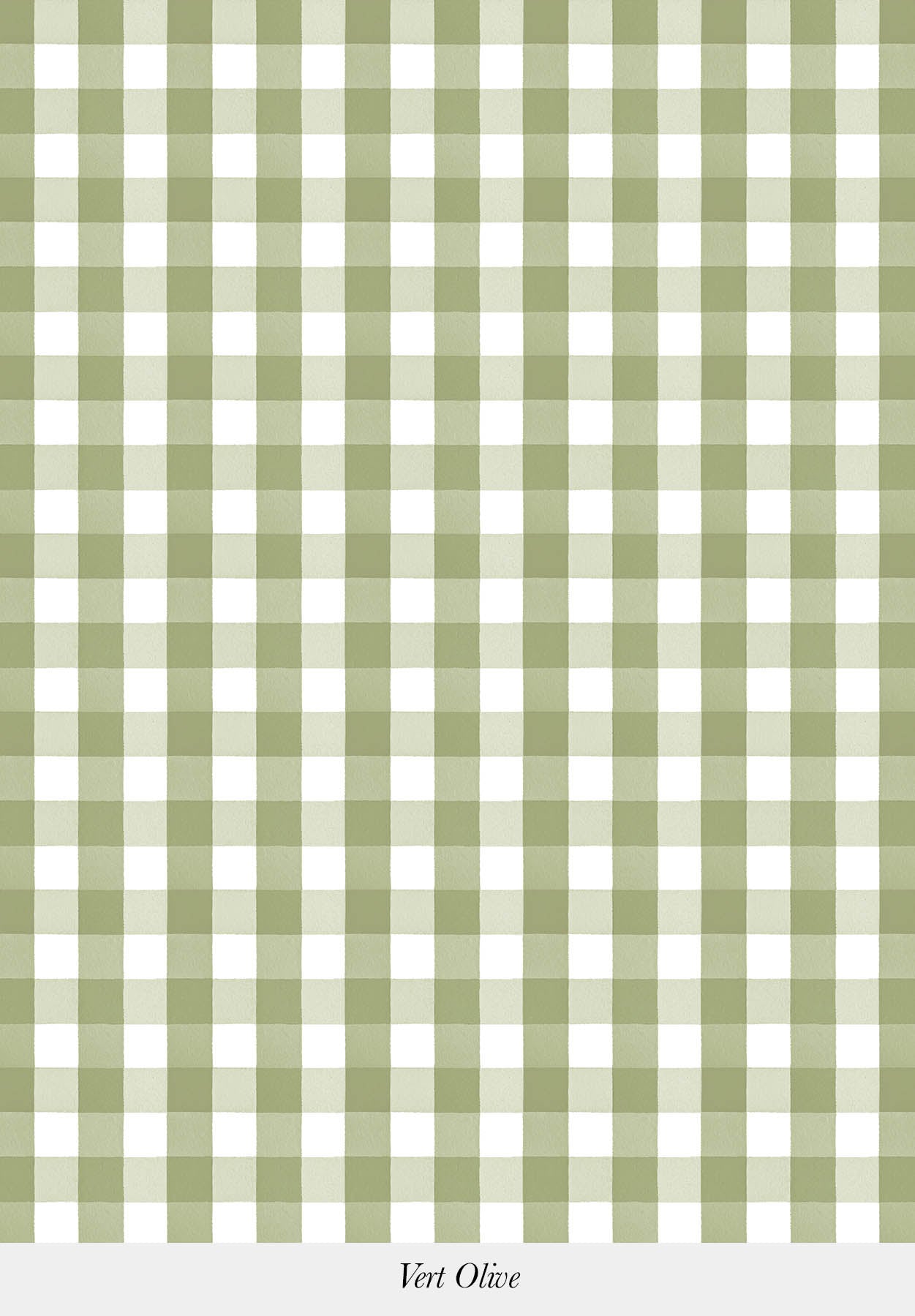 Gros plan sur le motif du papier peint Petit Vichy coloris Vert Olive