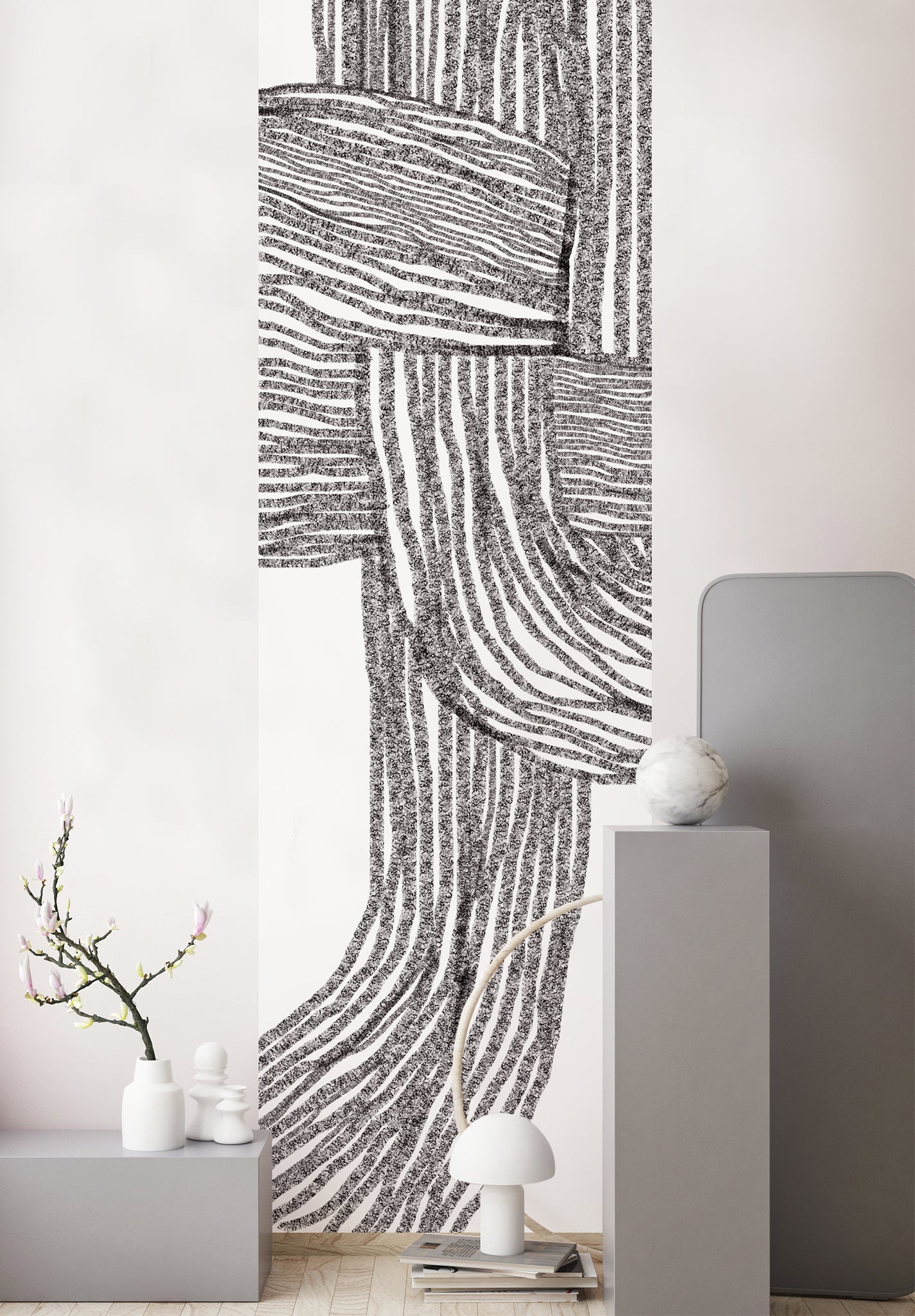 Caroline Gomez Isidore Leroy collaboration papier peint geometrique lés unique organique gris